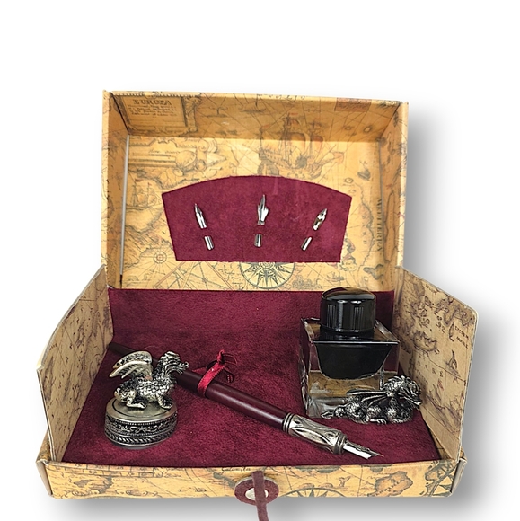 Dallaiti Calligraphy Set With Inkwell and Nibs NEW - Picture 2 of 12